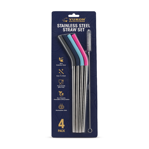 Stainless Steel Straw Set (Charcoal,Navy,Sky,Pink)