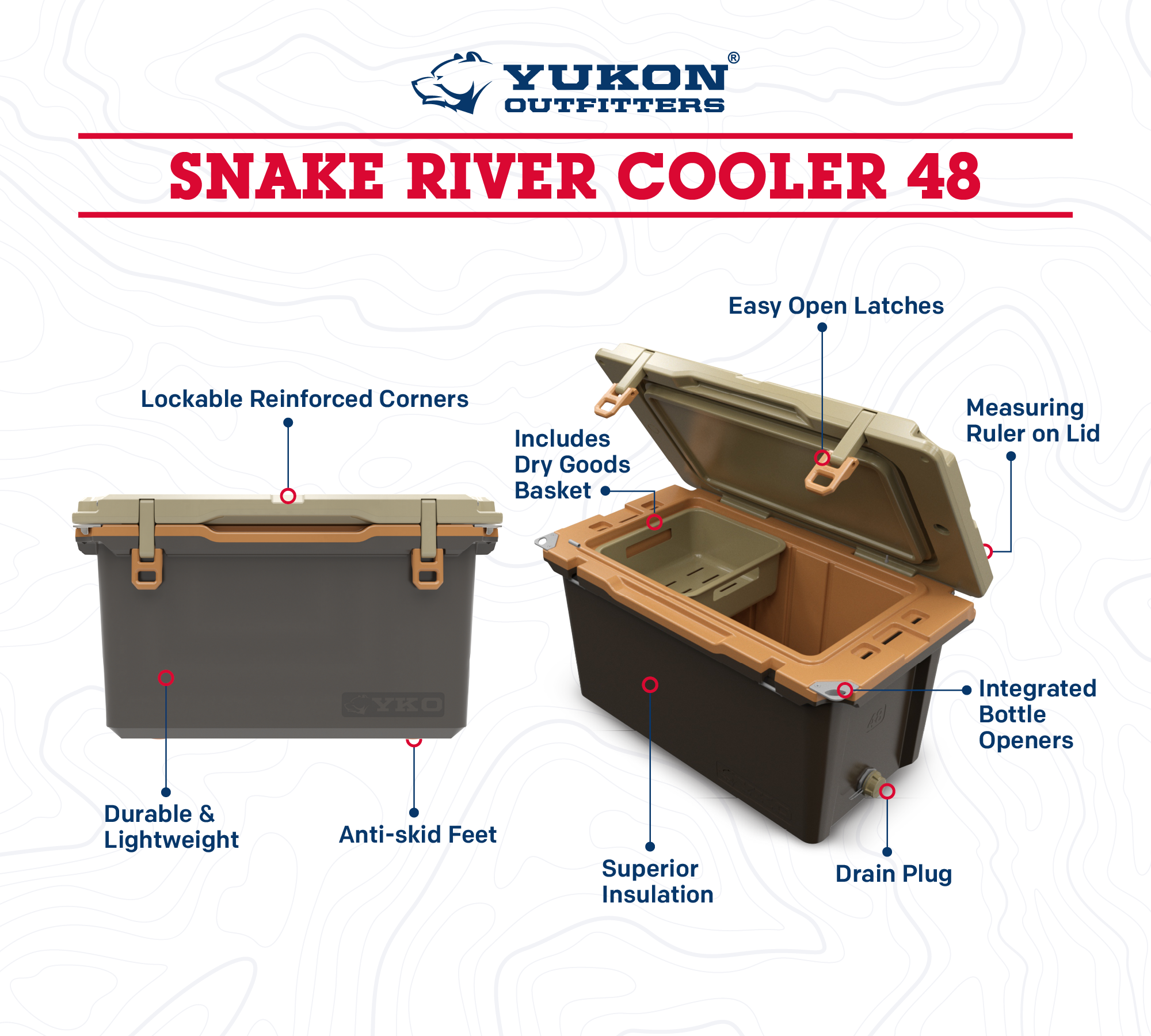Snake River 48qt Lightweight Hard Cooler – Yukon Outfitters Snake River 48qt Lightweight Hard Cooler – Yukon Outfitters